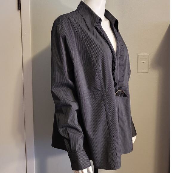 Worthington Womens 3X Black Stretch Pleated Buckle Blouse Careerwork Minimalist - Picture 7 of 8